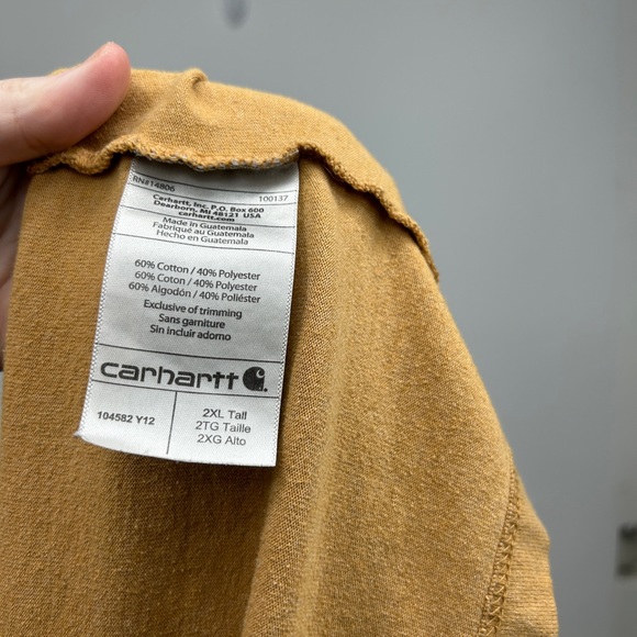Carhartt Men’s Short Sleeve Crewneck Tee Shirt Work Top Yellow Size 2XL Tall - Picture 11 of 11